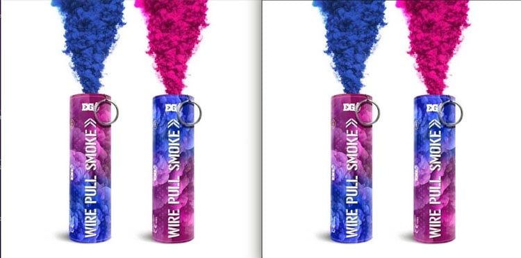 Gender reveal smoke bomb has an explosive effect upon arrival