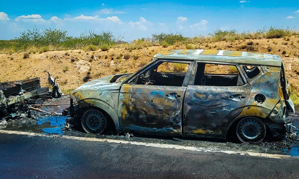 Motorhome towing car burns on Highway 191